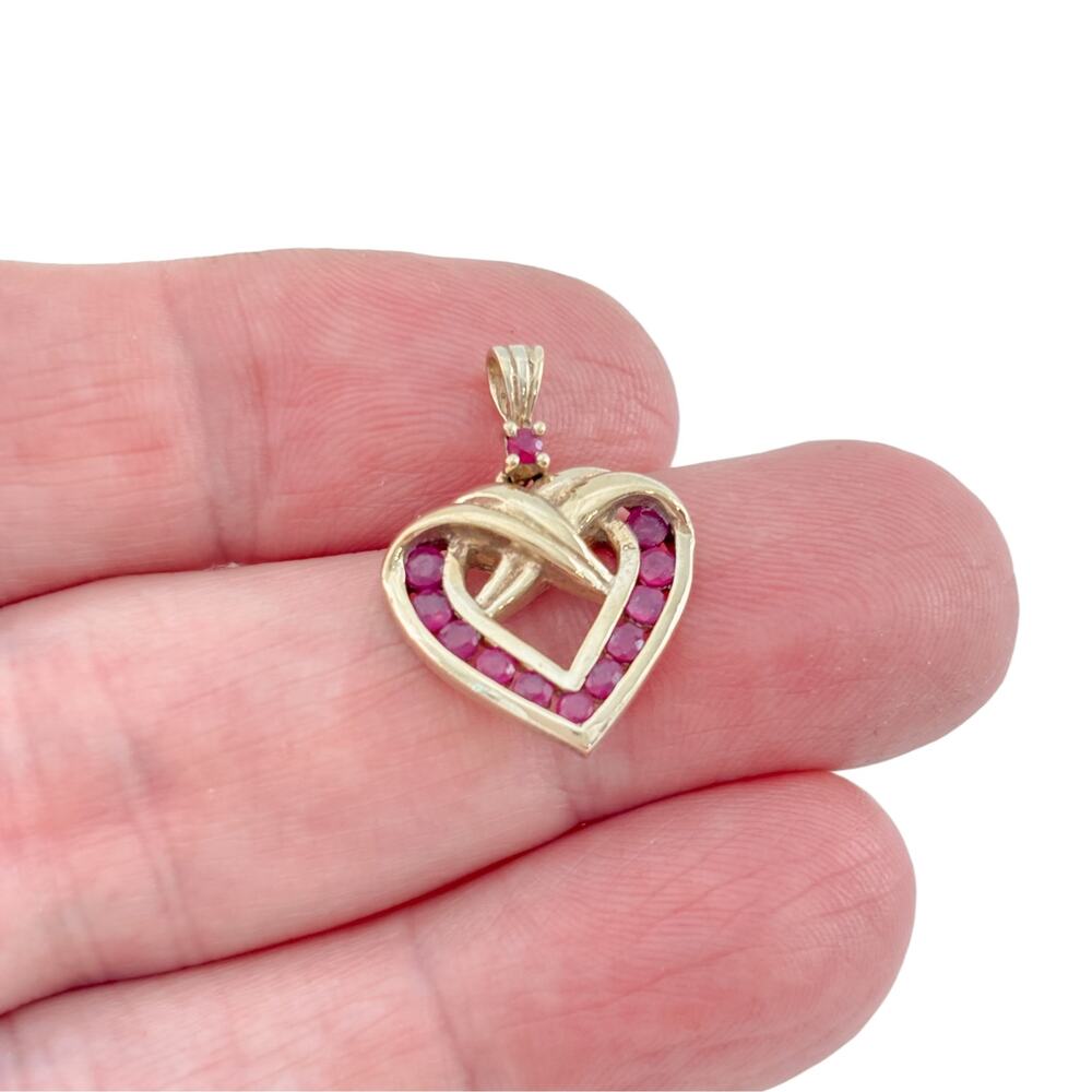 Vintage Gold-Tone Sterling Silver 925 Lab-Created Ruby Heart Pendant